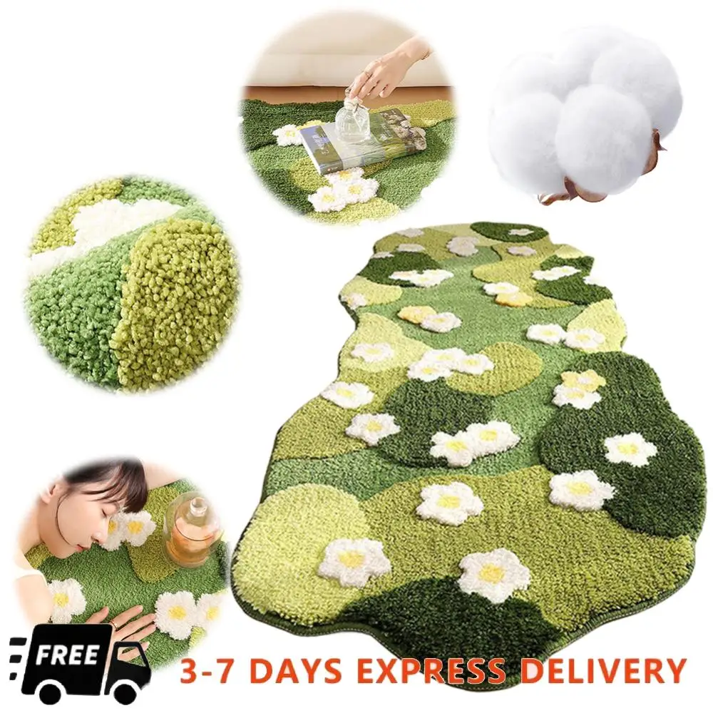 

Плюшевый коврик для спальни, прикроватный коврик, пушистая комната, декоративный напольный коврик, скандинавский 3D коврик с газоном и мхом, ковер, зеленый лес, нерегулярный напольный коврик