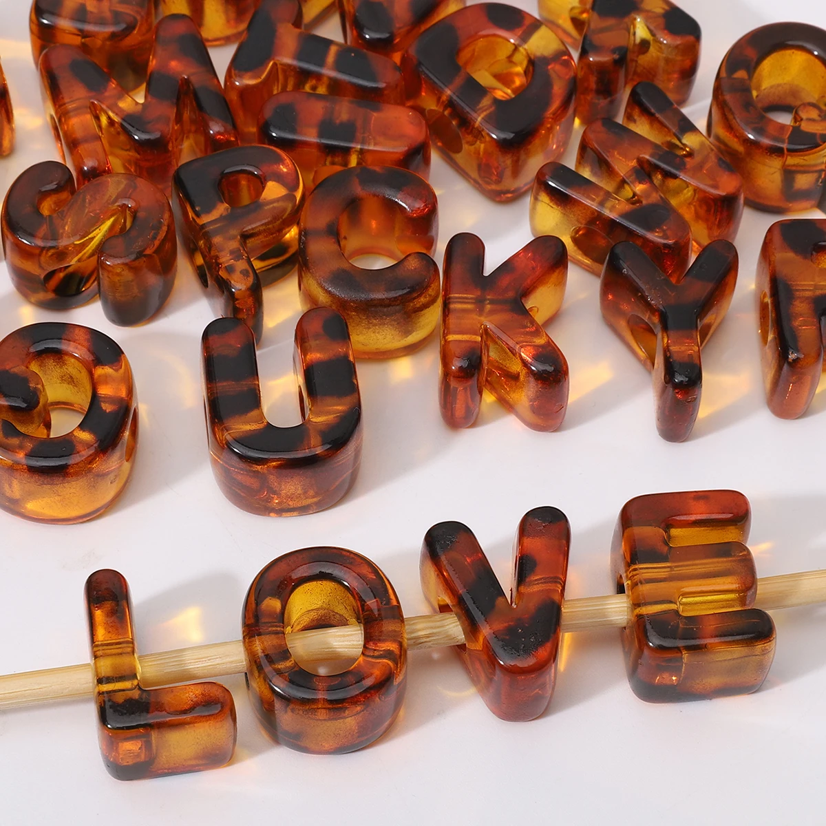 10pcs Amber Acrylic Large Hole Letter Loose Beads DIY Necklace Bracelet Mobile Phone Chain Bag Pendant Jewelry Accessories