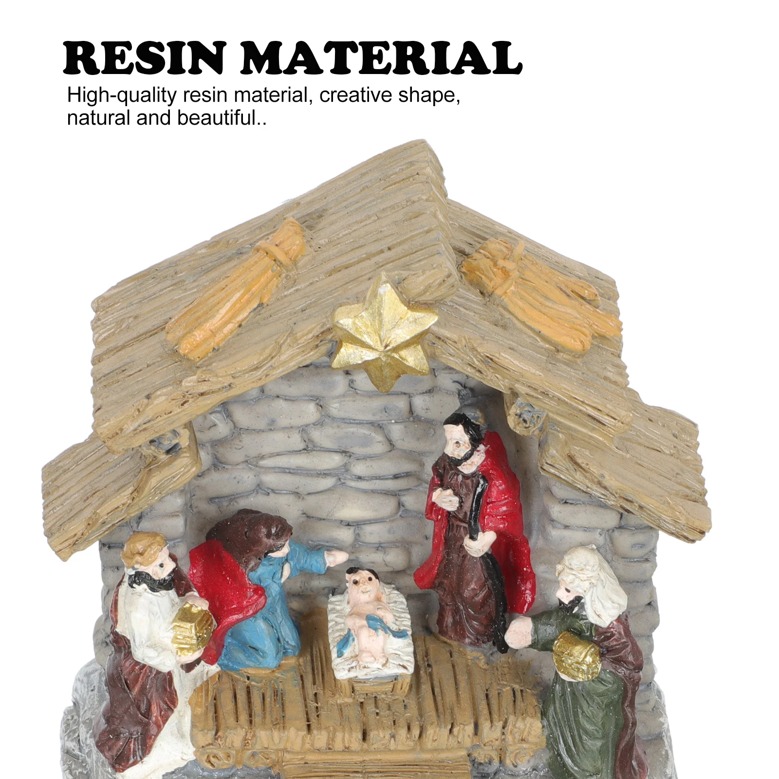 

1Set Resin Manger Ornament Fine Workmanship Nativity Scene Statue Indoor Decor for Church Home Office Religious Figure Desktop