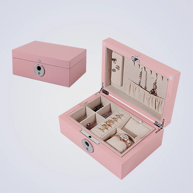 Portable Jewelry Collection Box Fingerprint 2-Layer Jewelry Storage Organizer for Travel Lockable Jewelry Display for Christmas
