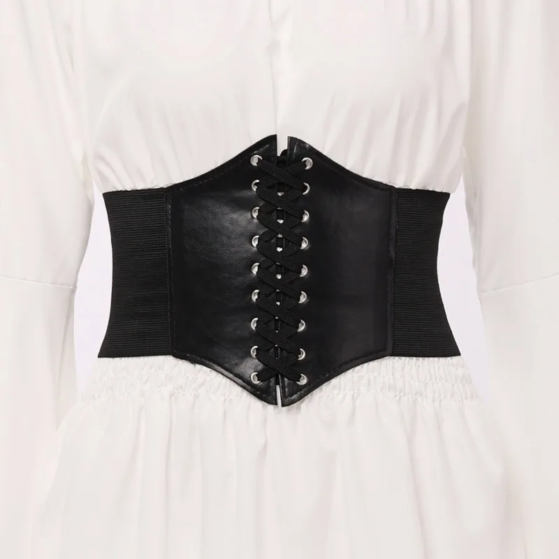 Retro Strap Waist Seal Men's and Women's Black PU Belt Elastic COS Photo Performance Accessories