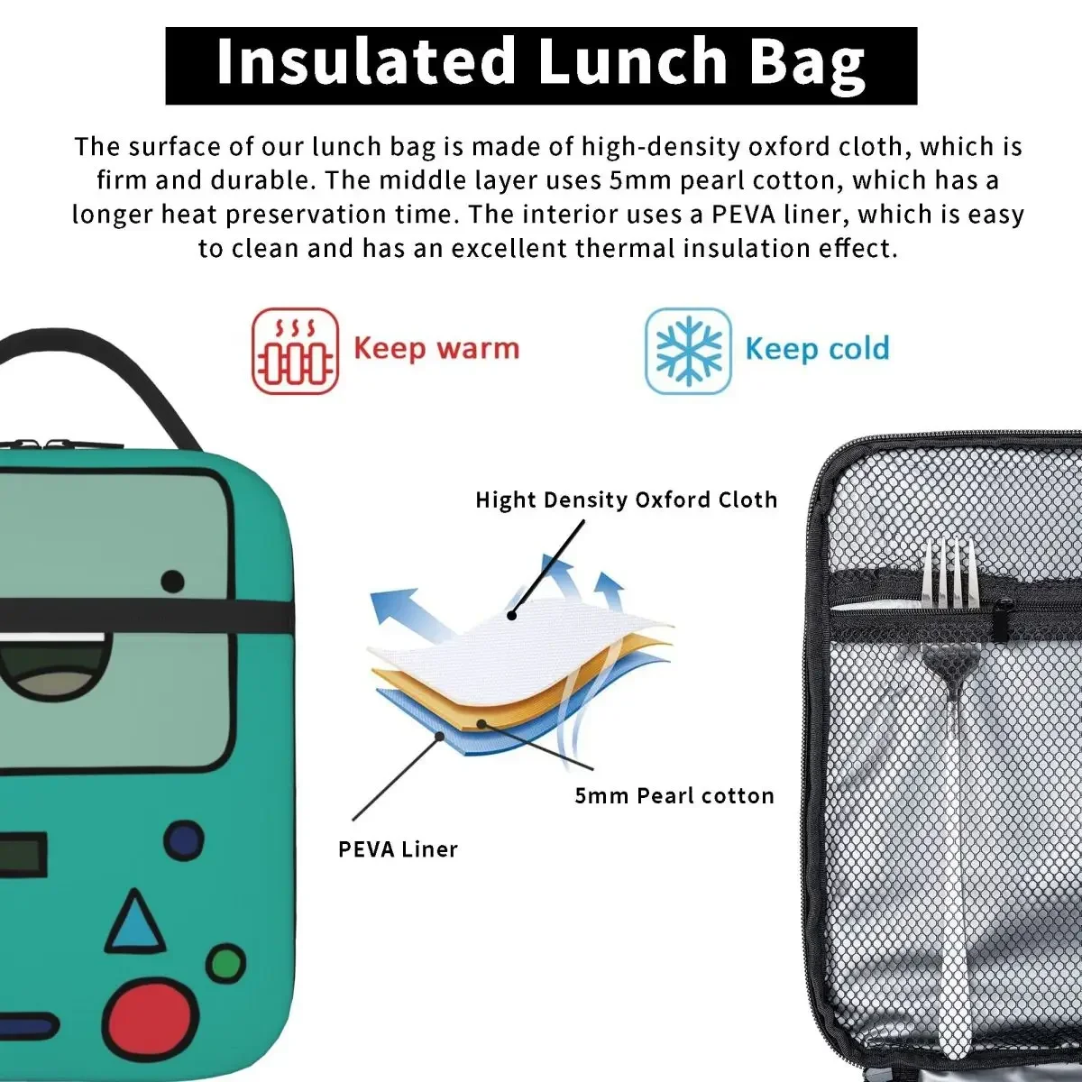 Anime BMO Insulated Lunch Bag Resuable Picnic Bags Thermal Cooler Lunch Box Lunch Tote for Woman Work Kids School