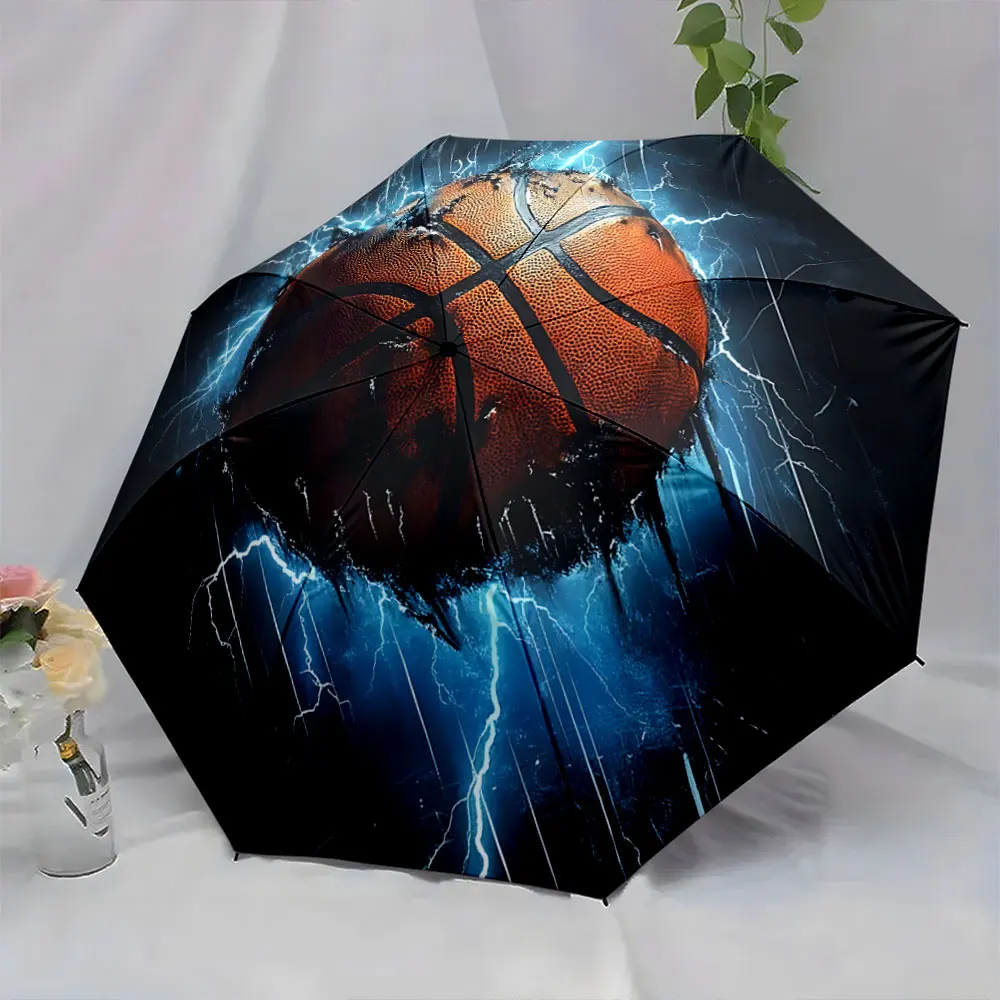 1PC Dynamic Basketball Umbrella with Lightning Design Print 8 Iron Ribs Folding Umbrella Auto-Open Fashion Sunshade