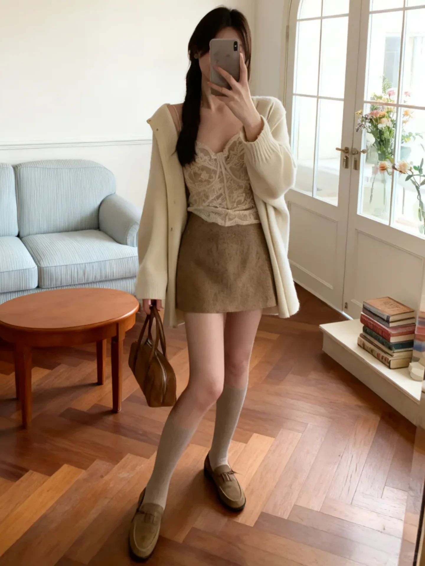 

Корейский свободный вязаный женский костюм Sle Aosphere, красивый зимний комплект, юбка с высокой талией, длинный жилет Sve V-Ne