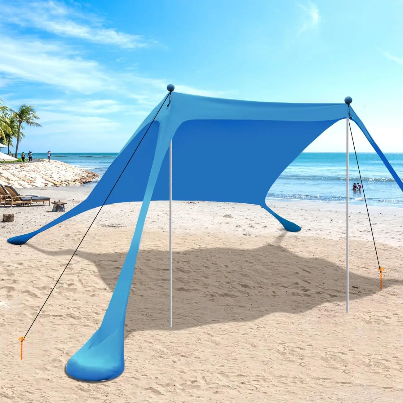 Beach Canopy Beach Tent 7.5X7.5 FT Beach Shade Canopy UPF50+ Sun Protection Easy Installation for Outdoor Camping