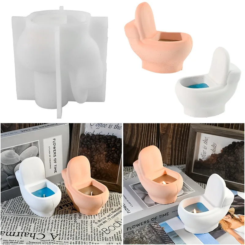 Creative Toilet Aromatherapy Candle Silicone Mold DIY Toilet Plush Flower Pot Crystal Resin Epoxy Mold Home Decoration Storage