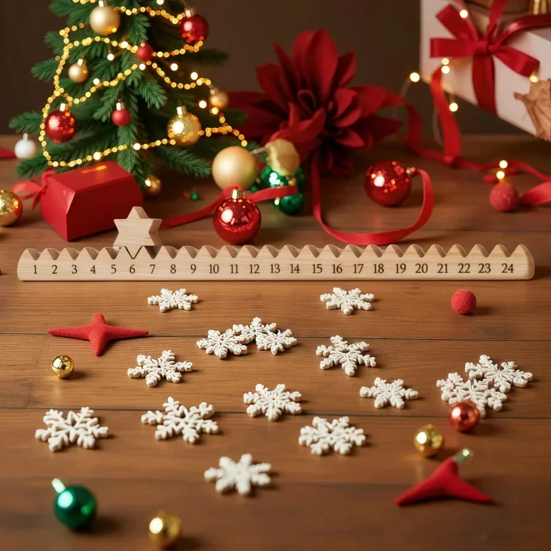 

2026 New Wooden Christmas Countdown Calendar with Stars Artificial Wood Advent Calendar for Home Family Christmas Decor Gift