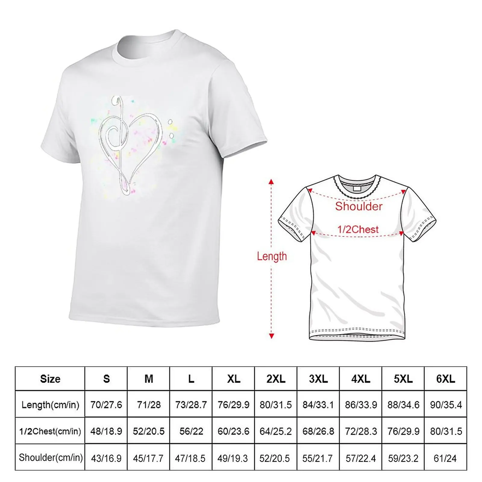 Love Music - Treble and Bass Clef Heart - white - water color T-Shirt anime t shirts for man T-Shirt