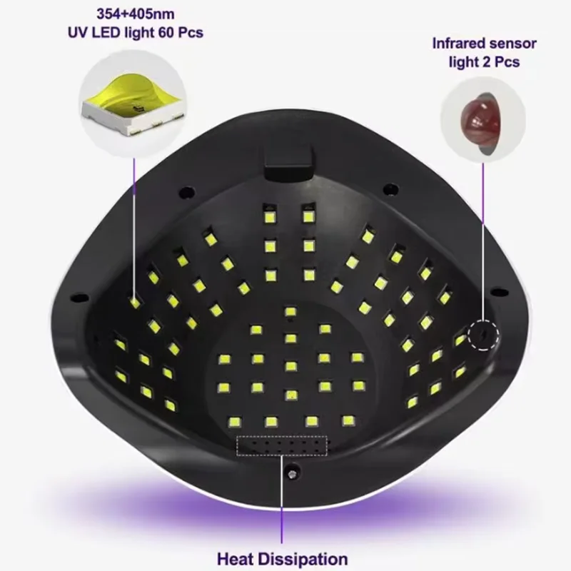 เครื่องอบเล็บ UV LED ระดับมืออาชีพ พร้อมหลอด LED 60 ดวง อุปกรณ์เลเซอร์รักษาเชื้อราเล็บ ตัวตั้งเวลา จอ LCD เซ็นเซอร์อินฟราเรด บำบัดด้วยแสงสำหรับทำเล็บ