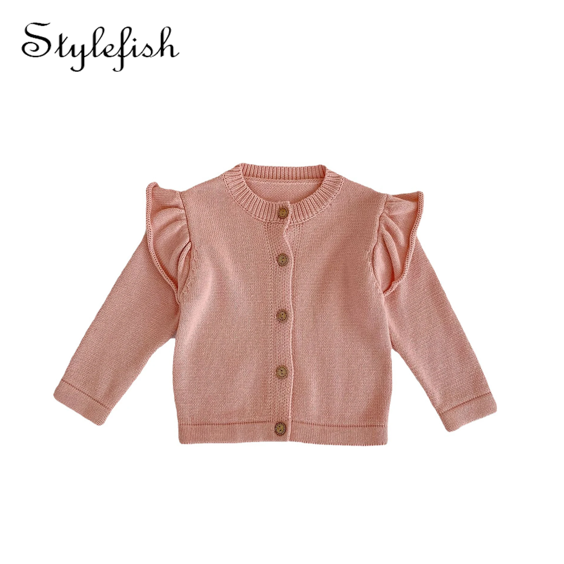 2022 autumn and winter new coat fly sleeve knitted cardigan sweater baby coat baby knit jumper baby girl sweater