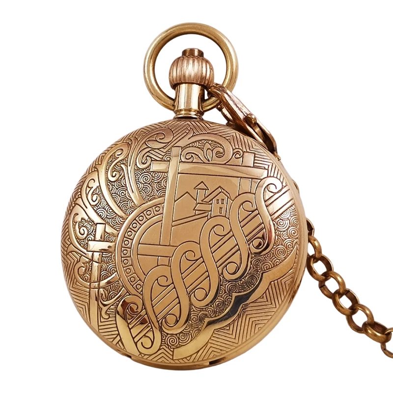 ساعة جيب ميكانيكية أوتوماتيكية بالكامل من النحاس النقي للرجال والنساء، ساعة قلادة بحنين قابلة للطي