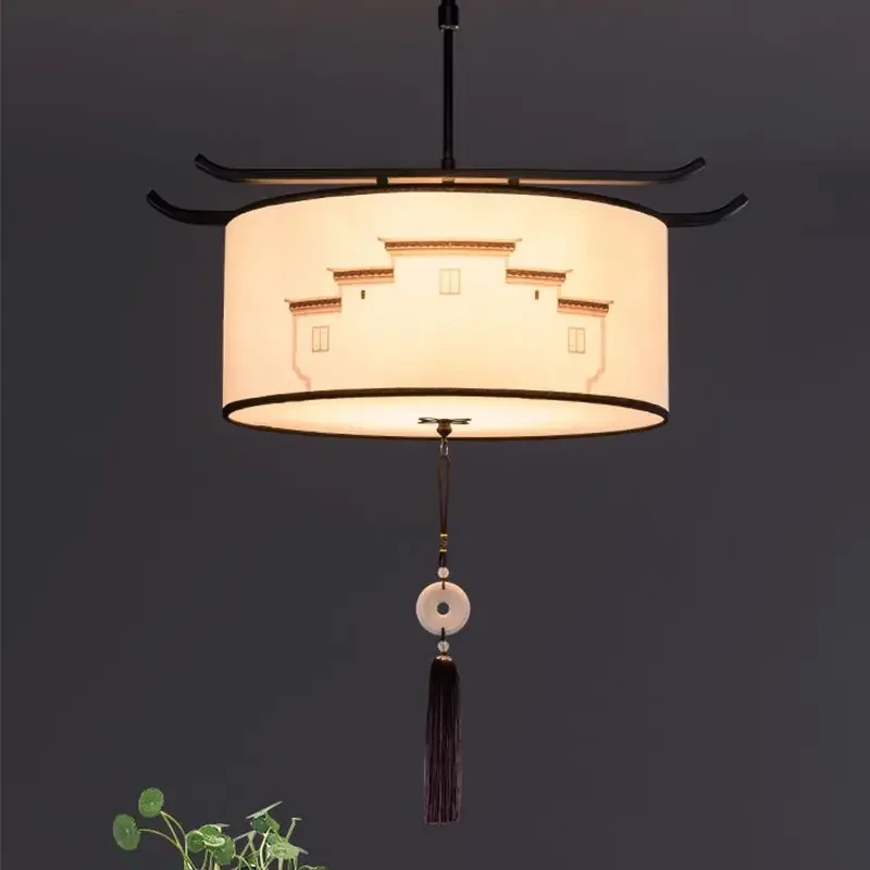 Chinese Style Bedroom Light Simple Creative Zen Antique Tea Room Tea House Fabric Pendant Lamp For Indoor Decoration