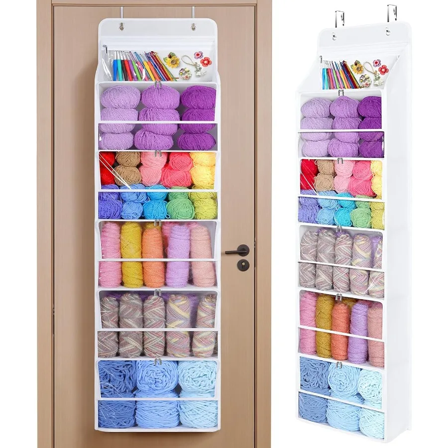 

Over-the-Door Hanging Yarn Storage Organizer with 6 Zipper Closure Compartments for Large Capacity Knitting and Crochet Supplie