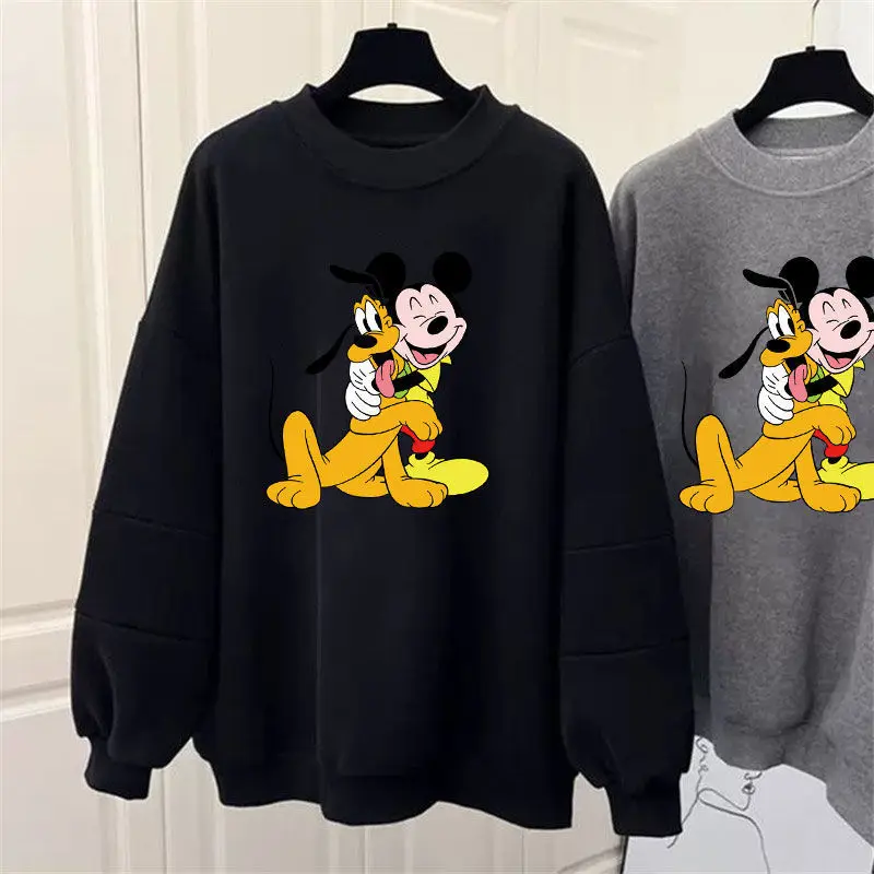 Disney cartoon animation Mickey sweater female, autumn new crew neck cute comfortable loose fleece thickened couple sweater