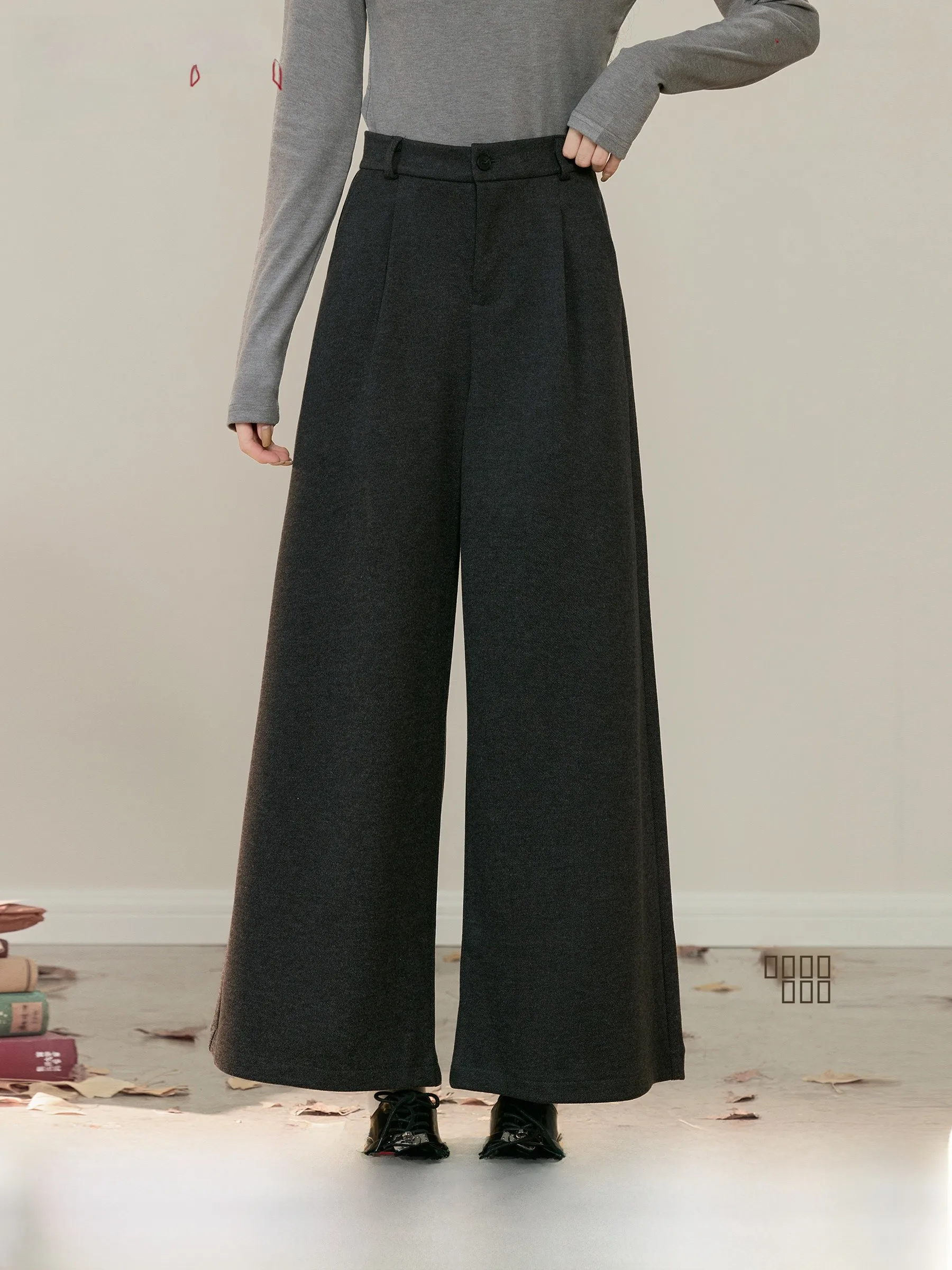 

Lingjiu Thiened Woolen Straight Leg Casual Pants Women's Winter New Loose Suit Pants High Waist Long Straight Tube Trousers