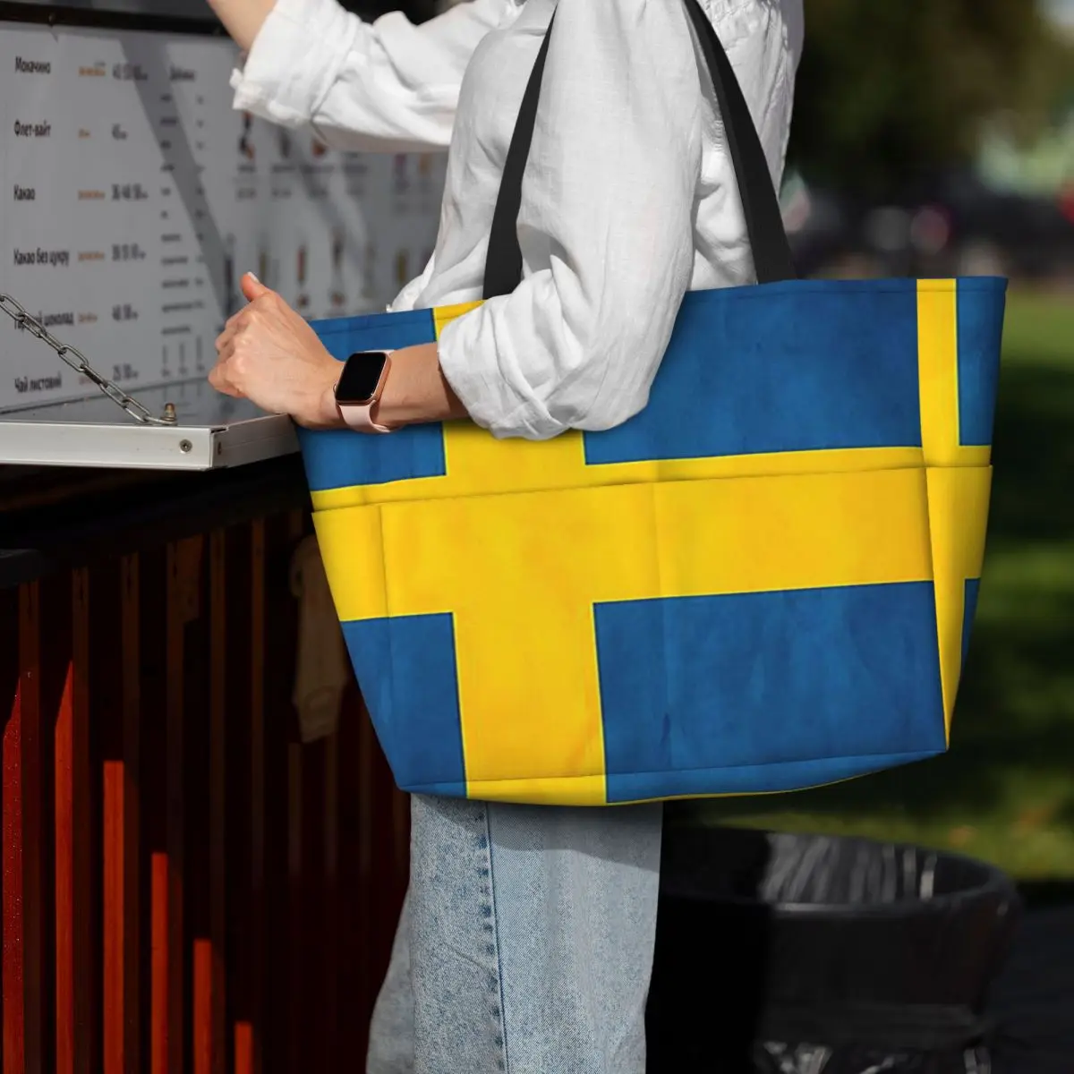 Suécia bandeira sueca praia sacola esporte ginásio yoga duffle grande sacola feminina saco de viagem saco de fitness