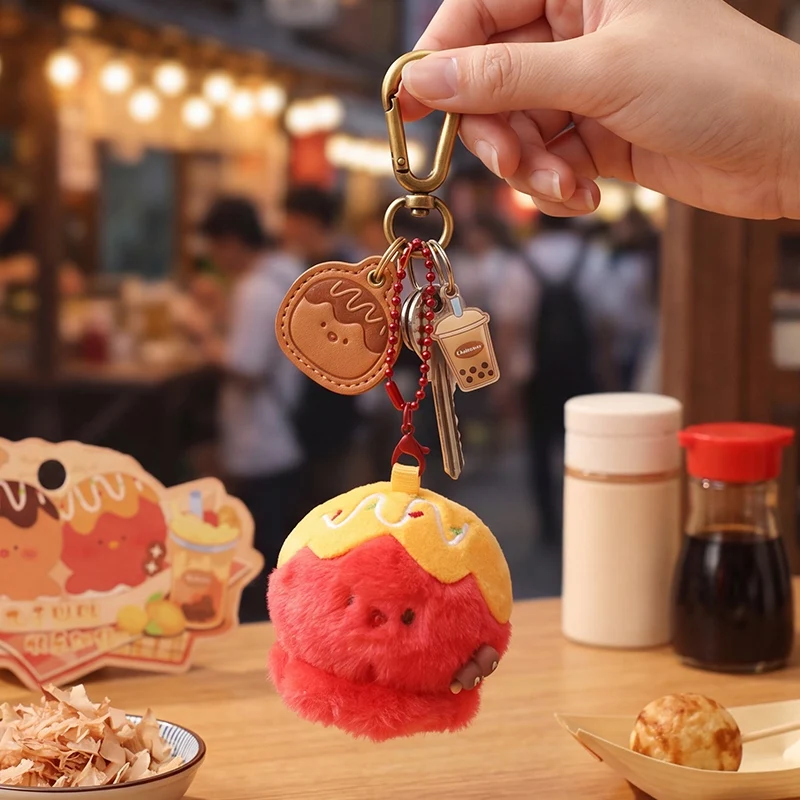 Kawaii Magnetic Food Plush Keychains Burger Takoyaki Toast Shrimp Tempura Soft Stuffed Toy Bag Pendant Fun Accessories view 5