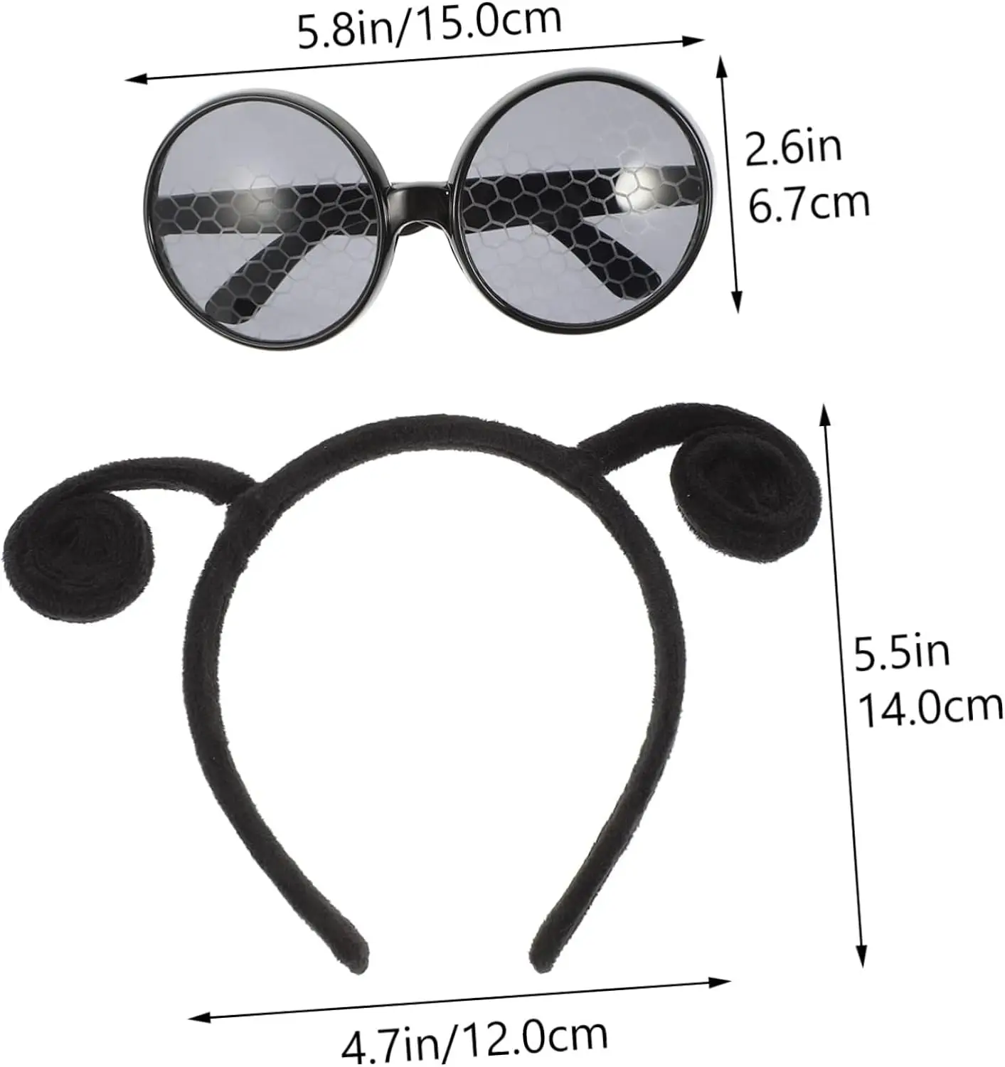 PESENAR Fly cospaly due pezzi nero curvy carino accessorio per capelli grandi occhiali in rete grigia essenziali per la masquerade