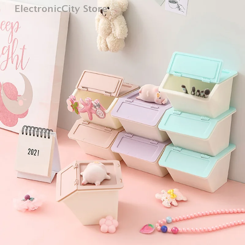 3 Colors Stackable Folding Desktop Storage Box Can Be Cleaned In Desktop Storage Simple And Easy Sundry Storage Drawer