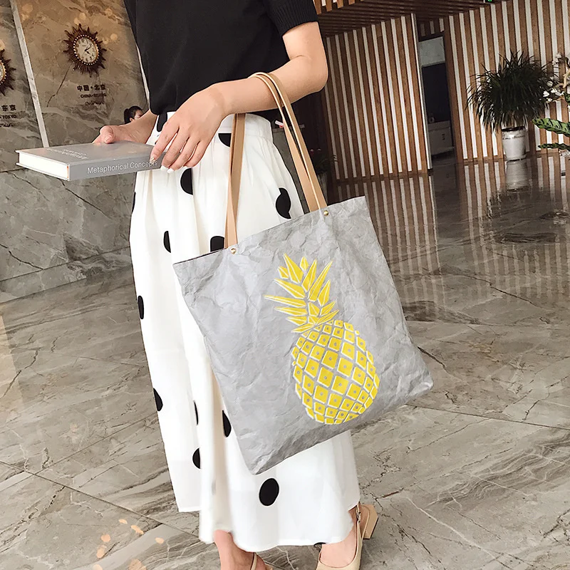 Kraft paper bag DuPont ring purchase security foldable shoulder female messenger Korean washed