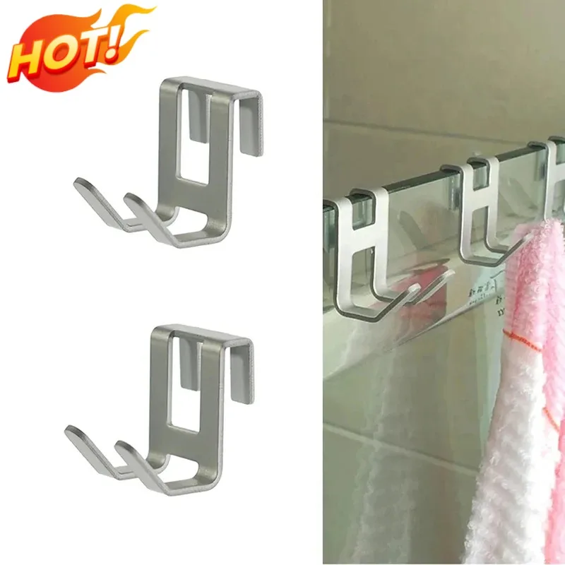 Space Aluminum Traceless Hook Radiator Metal Double-head Hook Towel Bathroom Glass Door Nail-free Door Rear Coat Hook