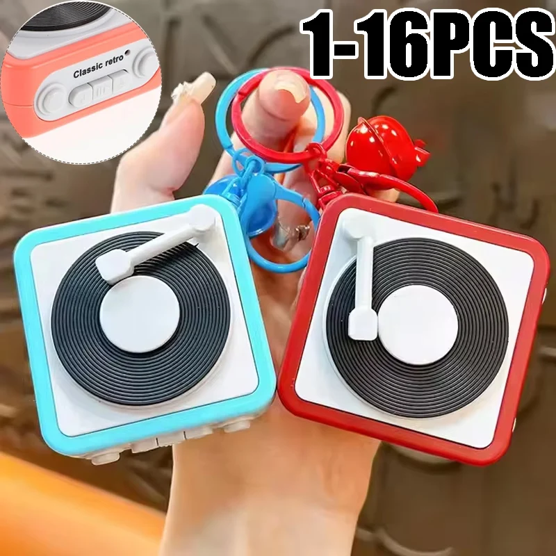 

1-16PCS Mini Retro Phonograph Keychain Recordable Music Box Pendant Keychain Keyring for Bags Keys Packaging Accessories