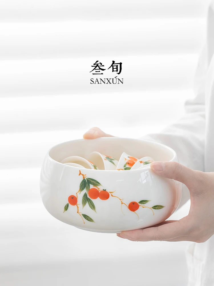 

Большой набор аксессуаров для чайной церемонии из белого фарфора: венчик, чайник, корзина для отходов, элитные принадлежности для чайной церемонии