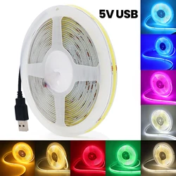 DC 5V USB COB Strip 320Leds/M Width 5MM Flexible Ribbon Rope Night Lamp TV Backlight LED Strip for Bedroom Decor Lighting