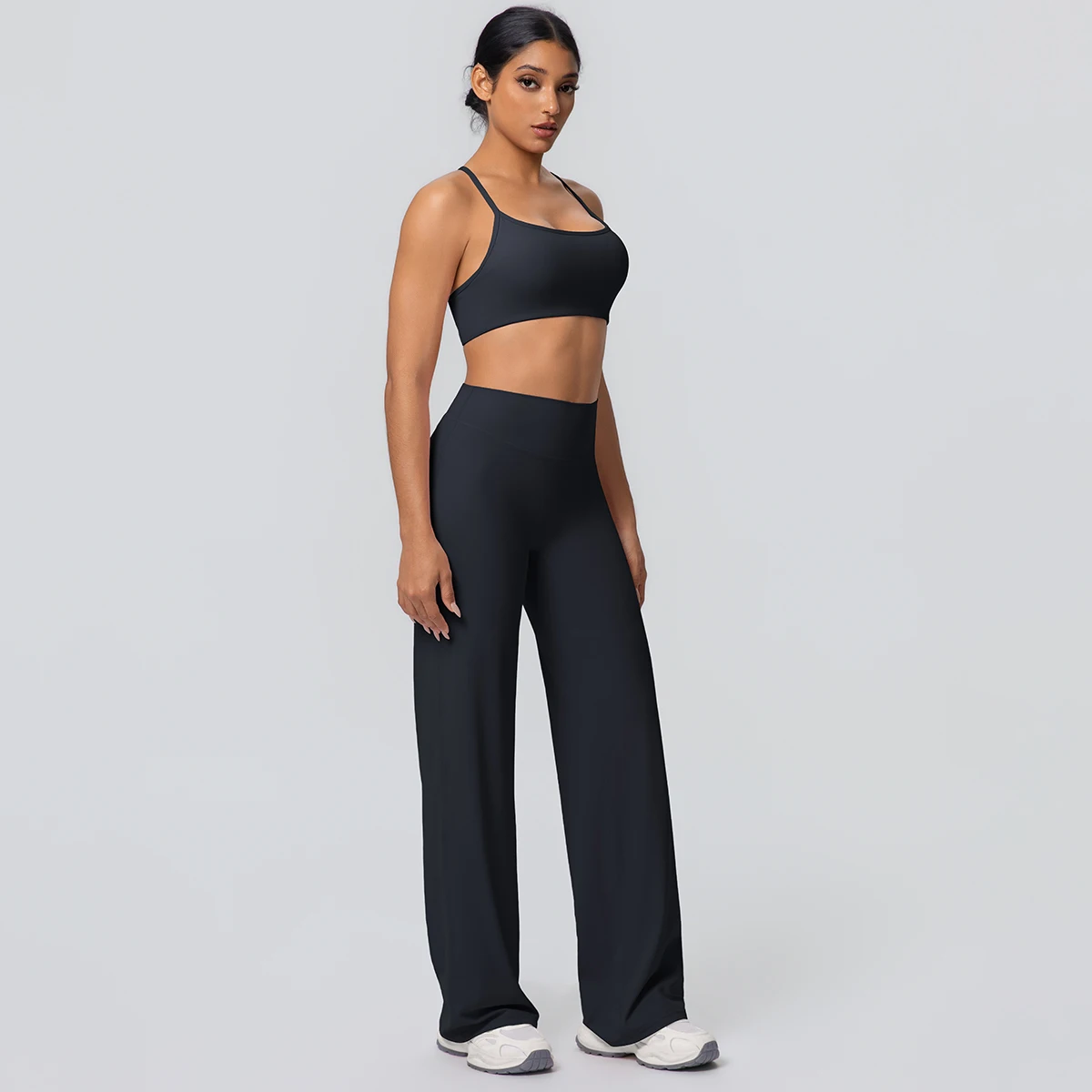 Frauen Gym Sport Yoga Anzug Sexy Schöne Zurück Yoga Unterwäsche Mit Brust Pad Einfarbig Hohe Taille Breite Bein Hosen Yoga Set – Detail 15