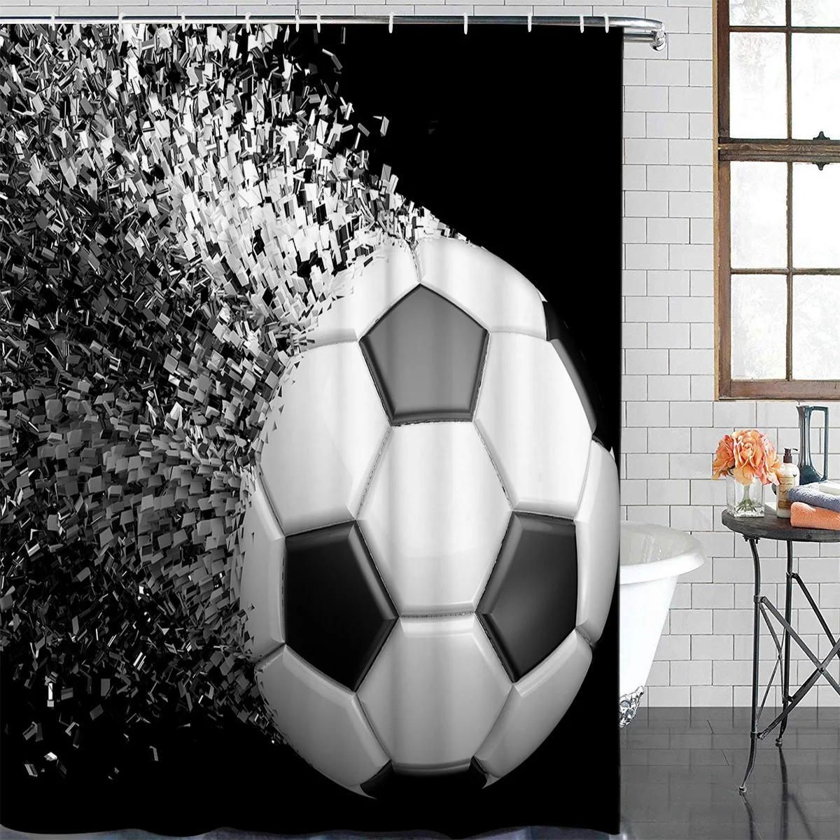 Soccer Balls Football Design Waterproof Bathroom Decoration Shower Curtain With Hook Bathtub Curtains Bathroom Accessories