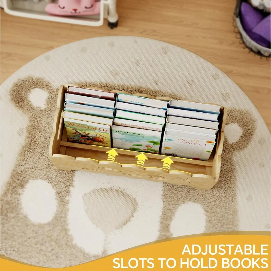 Estante de madeira montessori, estante para quartos, berçário e sala de aula, ideal para armazenamento de livros e brinquedos, livro amigável para crianças