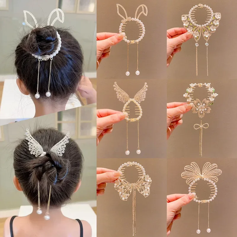 Pinza para el pelo de bebé con orejas de animales y alas de Ángel brillantes, horquillas con perlas y borlas elegantes, diadema con cola de caballo para mujeres y niñas, accesorios para el cabello para niños