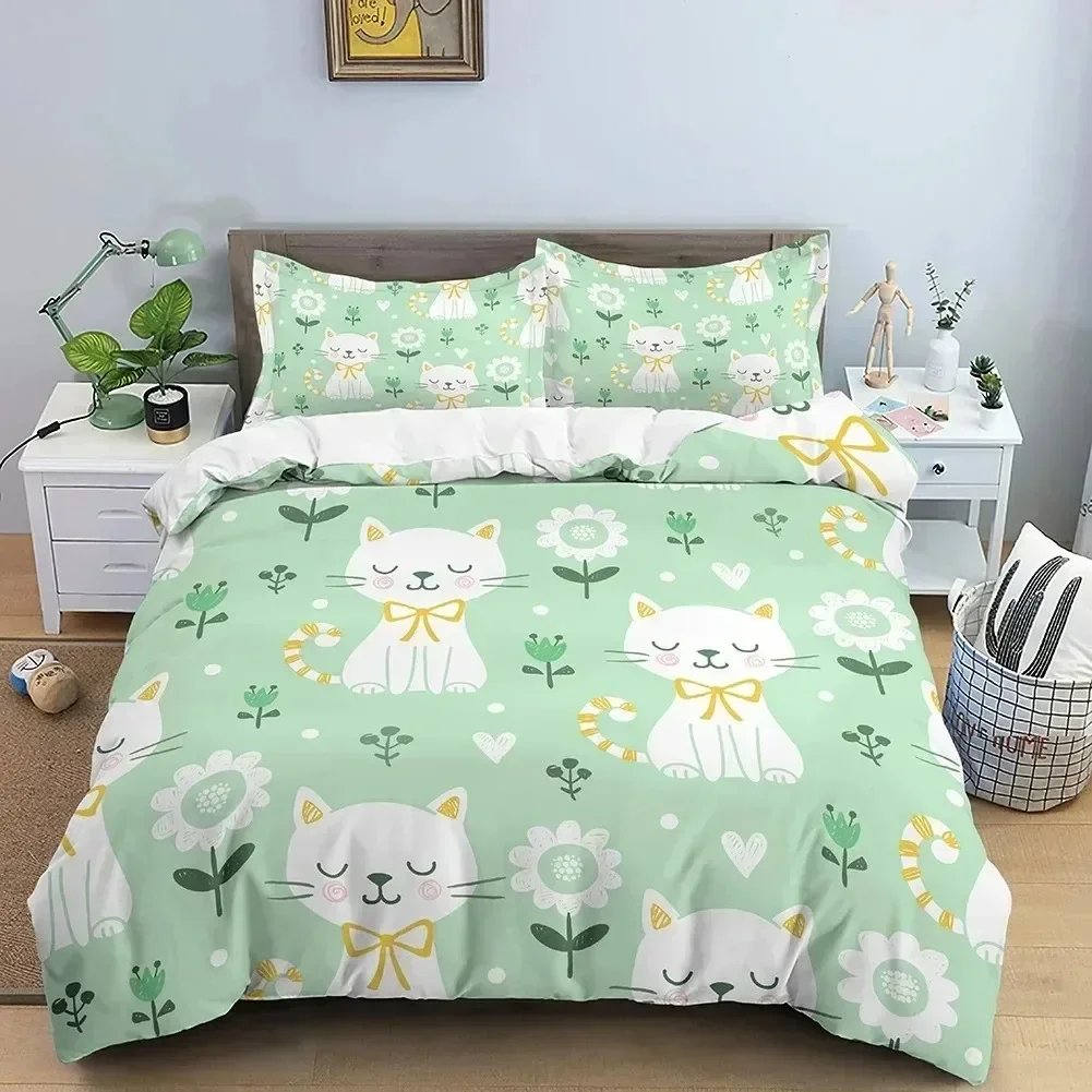 

New 3D Print Animals Cute Cat Comfortable Duvet Quilt Cover Pillowcase Bedding Set Children Bedroom Decoration Home Textile