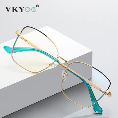 VICKY gafas de lectura cuadradas de Metal con montura grande, diseño de moda, gafas antiluz azul para mujer, prescripción personalizable PFD3062