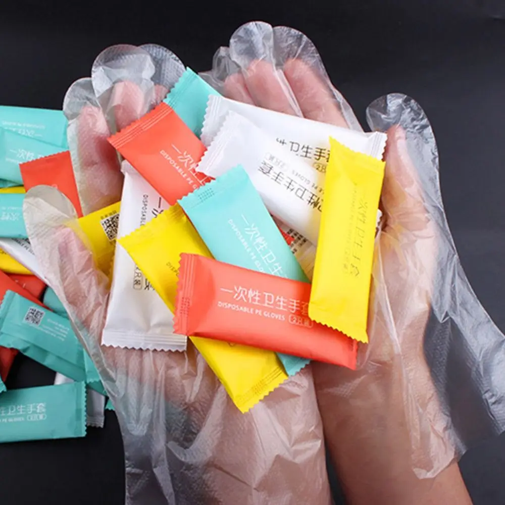 

100 Pairs Durable PE Disposable Gloves Thickening Waterproof Individual Packing Mittens Kitchen Gadgets Clean Work Gloves