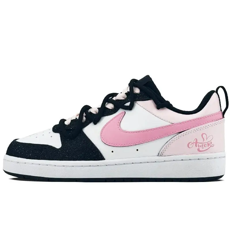 【Customize】Nike Court Borough Skateboarding Shoes Women's Low-top Black/peach Powder Sneakers shoes BQ5448-115