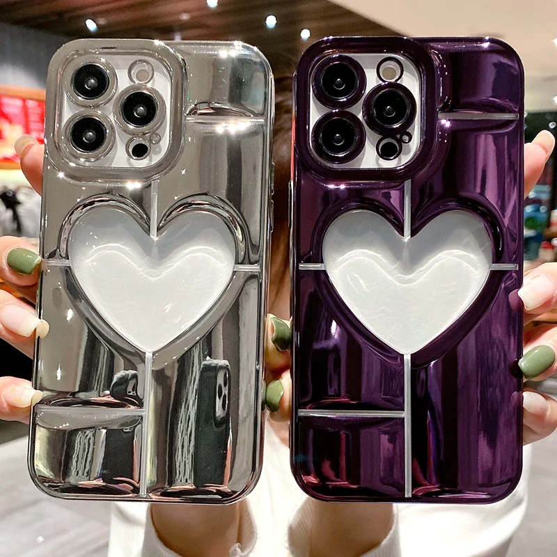 Luxury Soft Love Heart Phone Case For IPhone 14 13 12 11 Pro Max Plus Shockproof Silicone Electroplate Bumper Cover