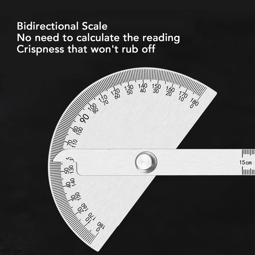 Stainless Steel Angle Protractor Round Head 0-180 Degrees Measuring Tool High Accuracy Adjustable Protractor For Craftsman