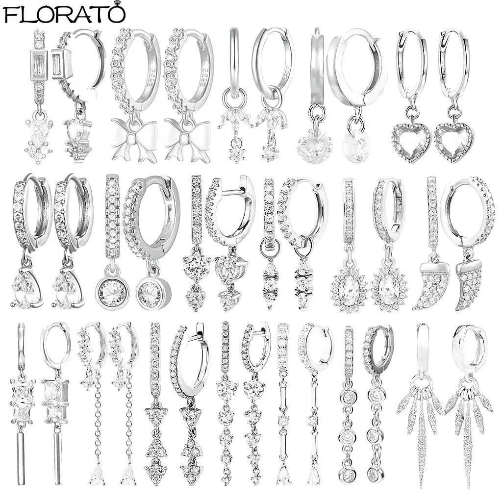 

925 Sterling Silver Needle Fashion Geometric Pendant Hoop Earrings for Women White Zircon Earrings 2025 Trend Puncture Jewelry