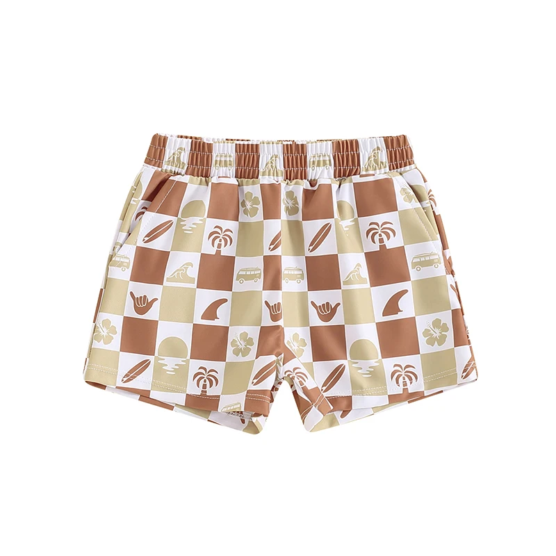 Toddler Baby Boys Swim Trunks Checkered Dinosaur Swimming Shorts Swimsuit Swimwear Bathing Suits Beach Board Shorts