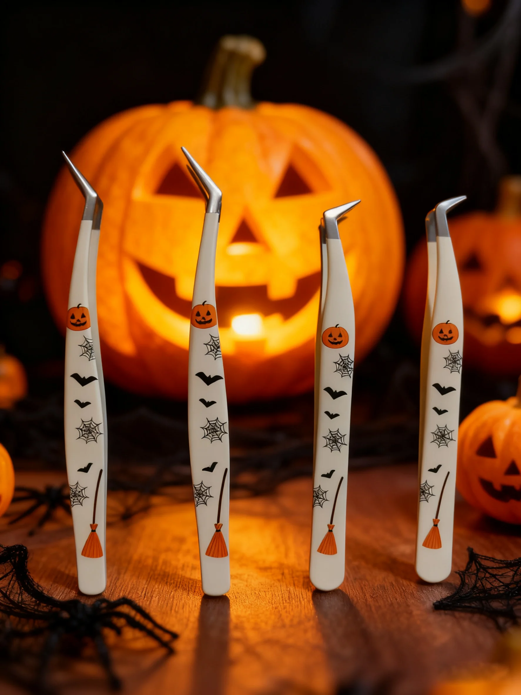 1/2/4pc pinças de halloween pinças de cílios de aço inoxidável enxertia remendos de cílios postiços auxiliares pinças portáteis