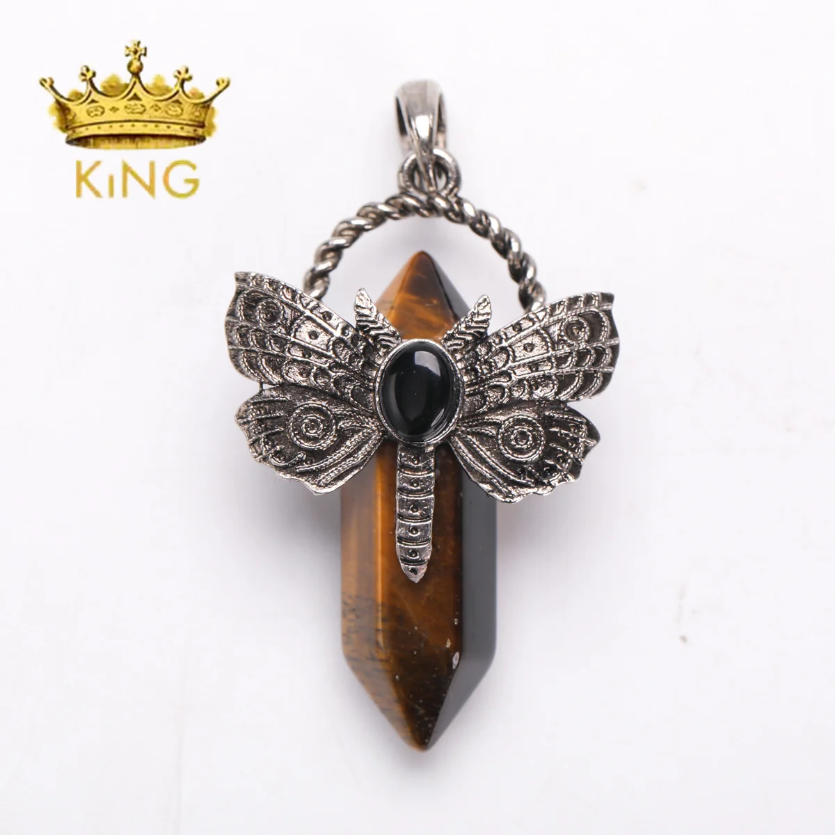 Gunmetal Charms Dragonfly Pendant,Healing Crystals Point Natural Gemstone Charms Spiritual Jewelry Pendant for Necklace image 5
