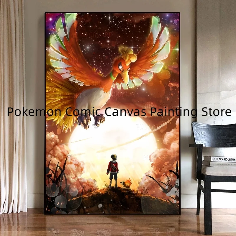 Pokemon Classic Cartoon Anime Lugia Ho-Oh Poster Action Figures Canvas Painting Wall Decoration HD Poster Kids Room Art Decorate