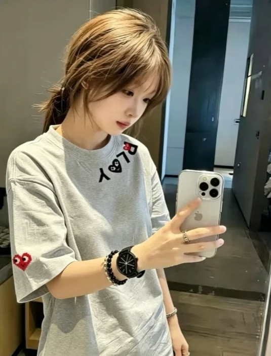 2026 new Women's heart-shaped patterned short-sleeved loose summer casual top, comfortable and breathable