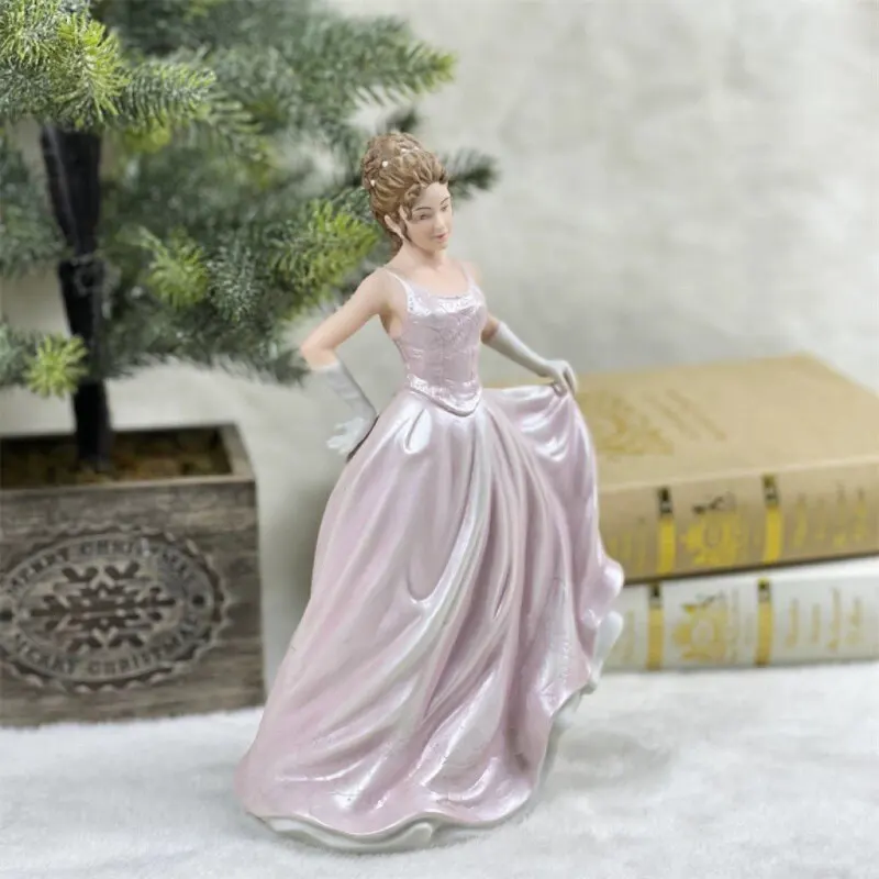 Vintage Porcelain Lady Figurine Purple Dress Victorian Style Ceramic Statue Home Decor Collectible Ornament for Living Room Gift view 4