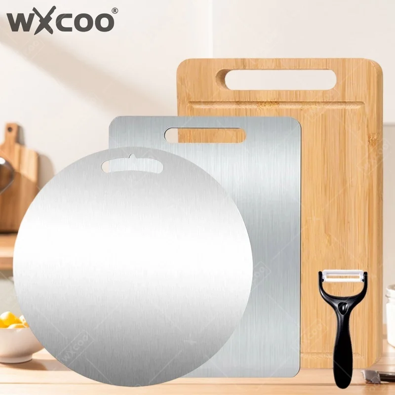 WXCOO Kitchen Cutting Board for Vegetable Fruit Meat Double-sided Chopping Board Natural Bamboo or Stainless Steel Cutting Board
