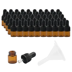 Botellas cuentagotas de vidrio para muestras de aceites esenciales, contenedores vacíos para cosméticos DIY, viales de muestra de viaje, 1ml, 2ml, 50 unidades