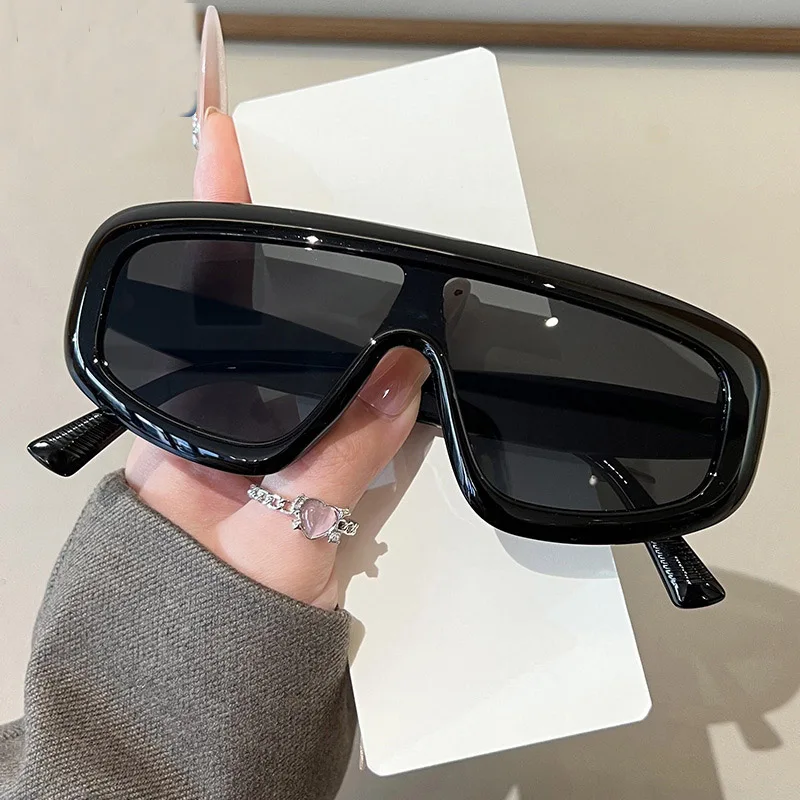 Vintage One-Piece Quadratische Sonnenbrille für Damen Neue Mode Schwarze Verlaufsgläser Übergroße Sonnenbrille für Herren Retro Gestreifte Fahrbrille – Detail 9
