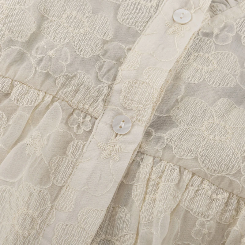 Dolce camicia jacquard abito manica lunga volant scollo a V donna mini abito sexy manica a sbuffo abito corto ampio monopetto