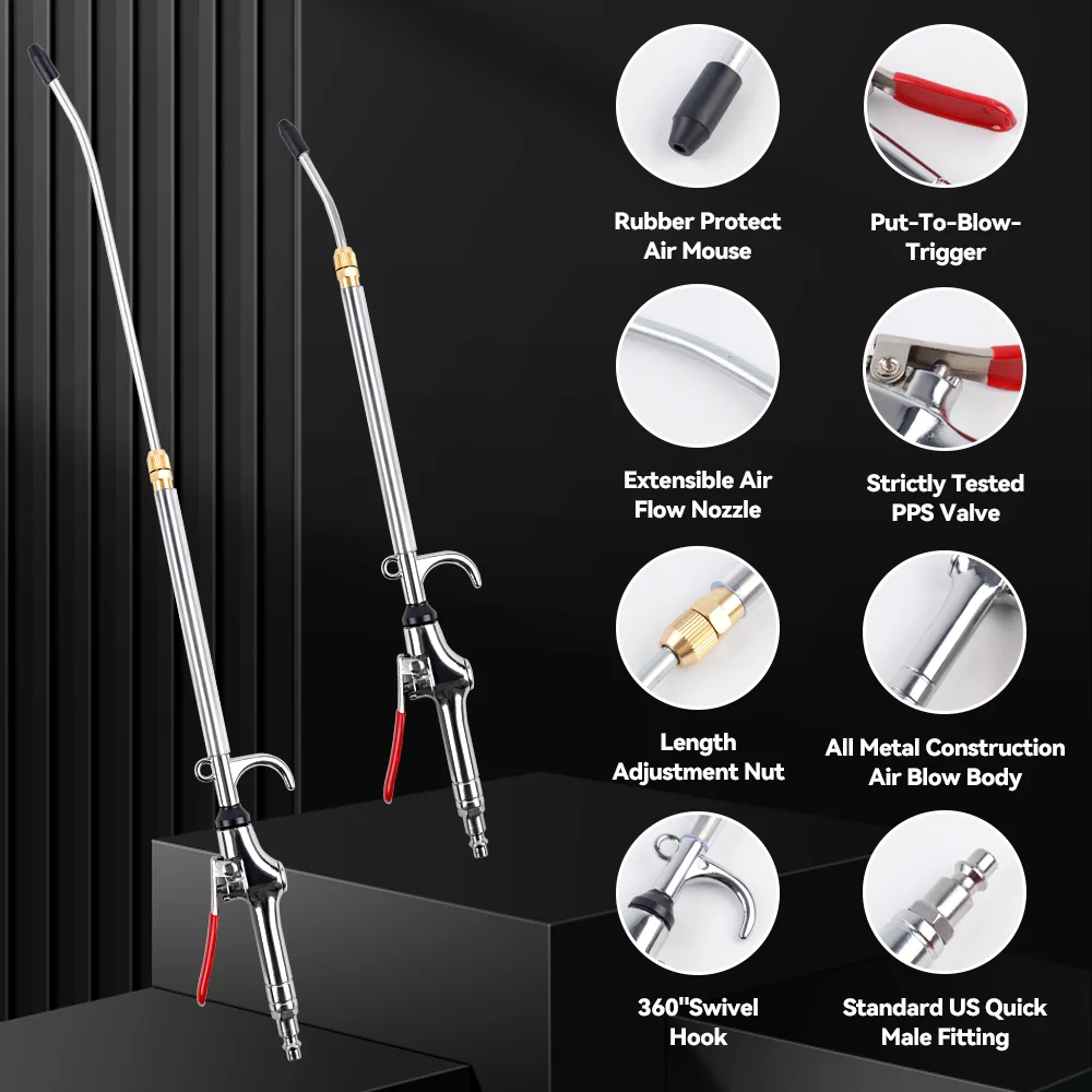 High Volume Powerful Industrial Air Blow Gun Extensible Stainless Steel Air Flow Nozzle, Pneumatic Air Compressor Accessories view 6